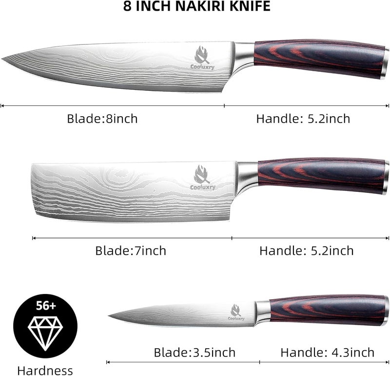 Cooluxry Kitchen Knife Set, 3 Piece Professional Chef Knife Set, High Carbon Stainless Steel Ultra Sharp Blade & Wooden Handle (3 Pcs) - Image 2